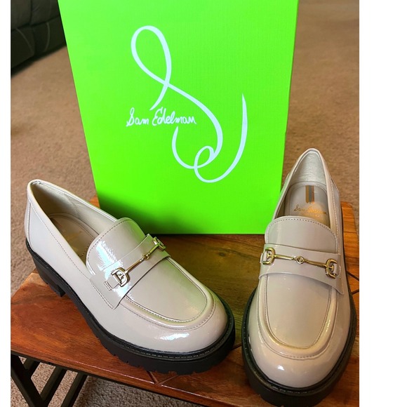Sam Edelman Tully Lug Sole Loafers Chai Latte Patent Leather Women 5.5  NWB - Picture 3 of 13